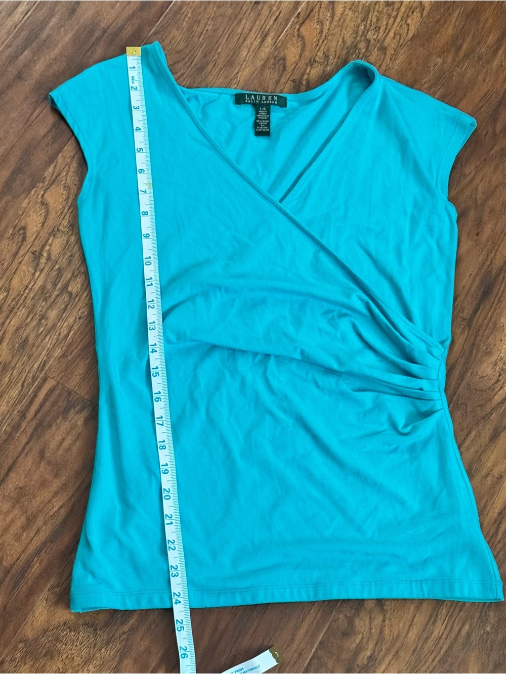 Ralph Lauren Teal Surplice Cap-Sleeve Ruched Top - Picture 3 of 7